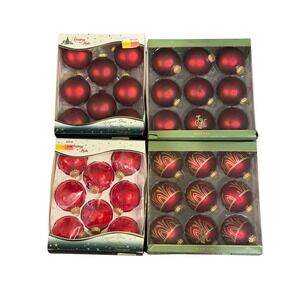 Vintage Christmas by Krebs Red Glass Ornament Lot 4 Boxes 34pc